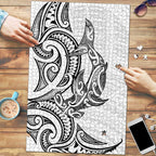 New Zealand Hammerhead Shark Puzzle Maori Haehae Mangopare White - Aussie Hoodie