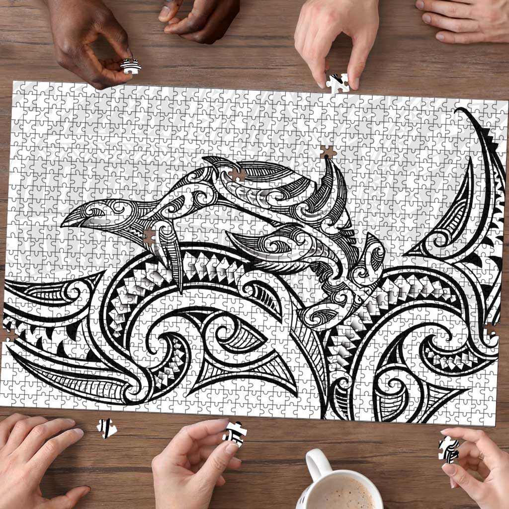 New Zealand Hammerhead Shark Puzzle Maori Haehae Mangopare White - Aussie Hoodie