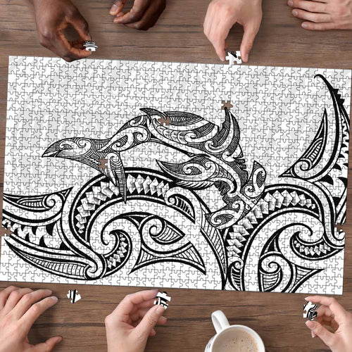 New Zealand Hammerhead Shark Puzzle Maori Haehae Mangopare White - Aussie Hoodie