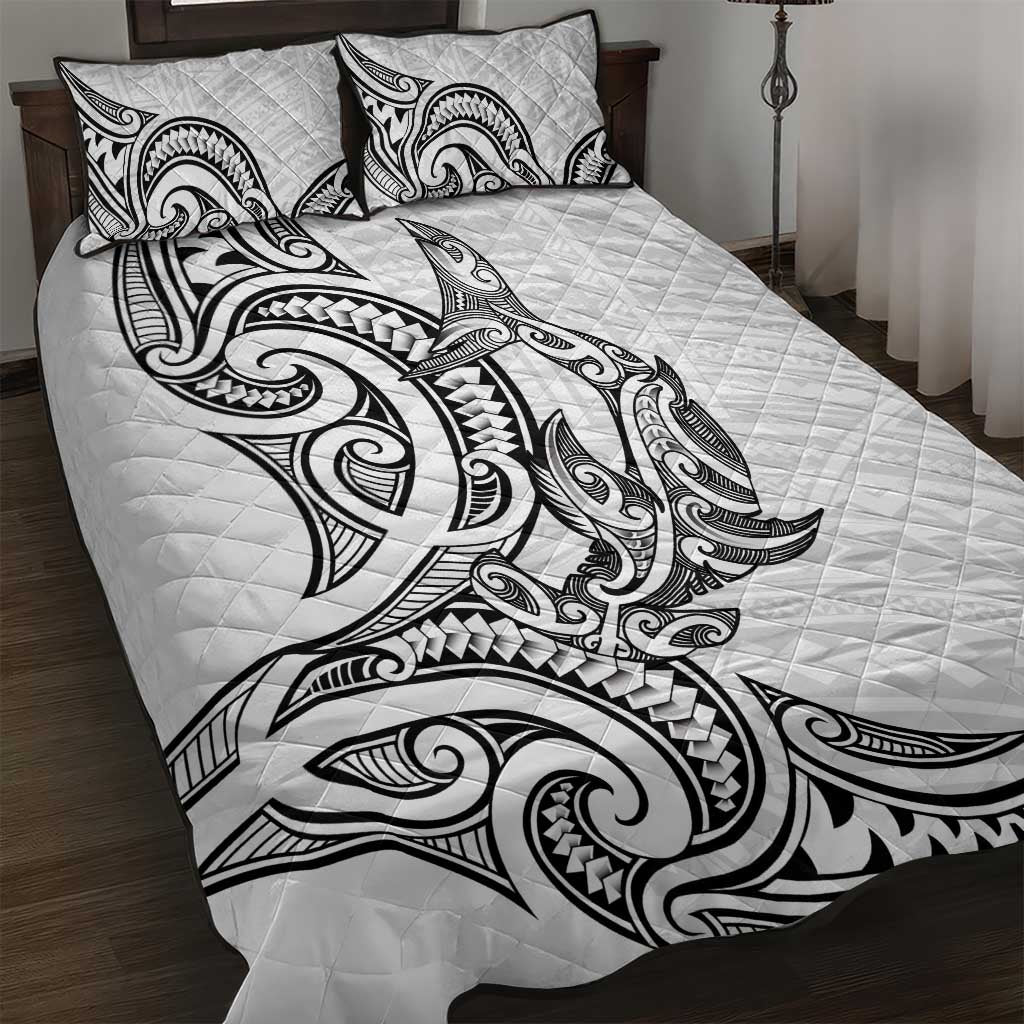 New Zealand Hammerhead Shark Quilt Bed Set Maori Haehae Mangopare White - Aussie Hoodie