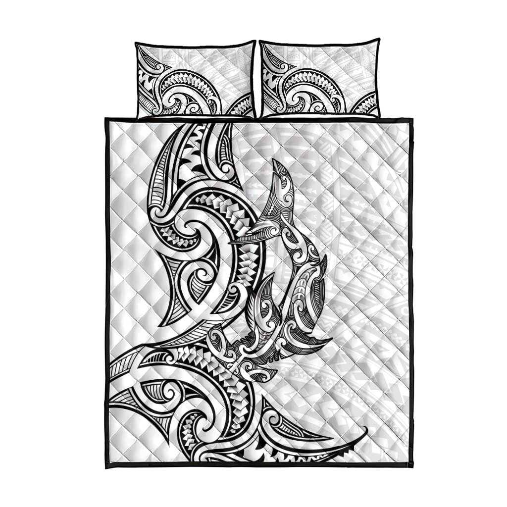 New Zealand Hammerhead Shark Quilt Bed Set Maori Haehae Mangopare White - Aussie Hoodie