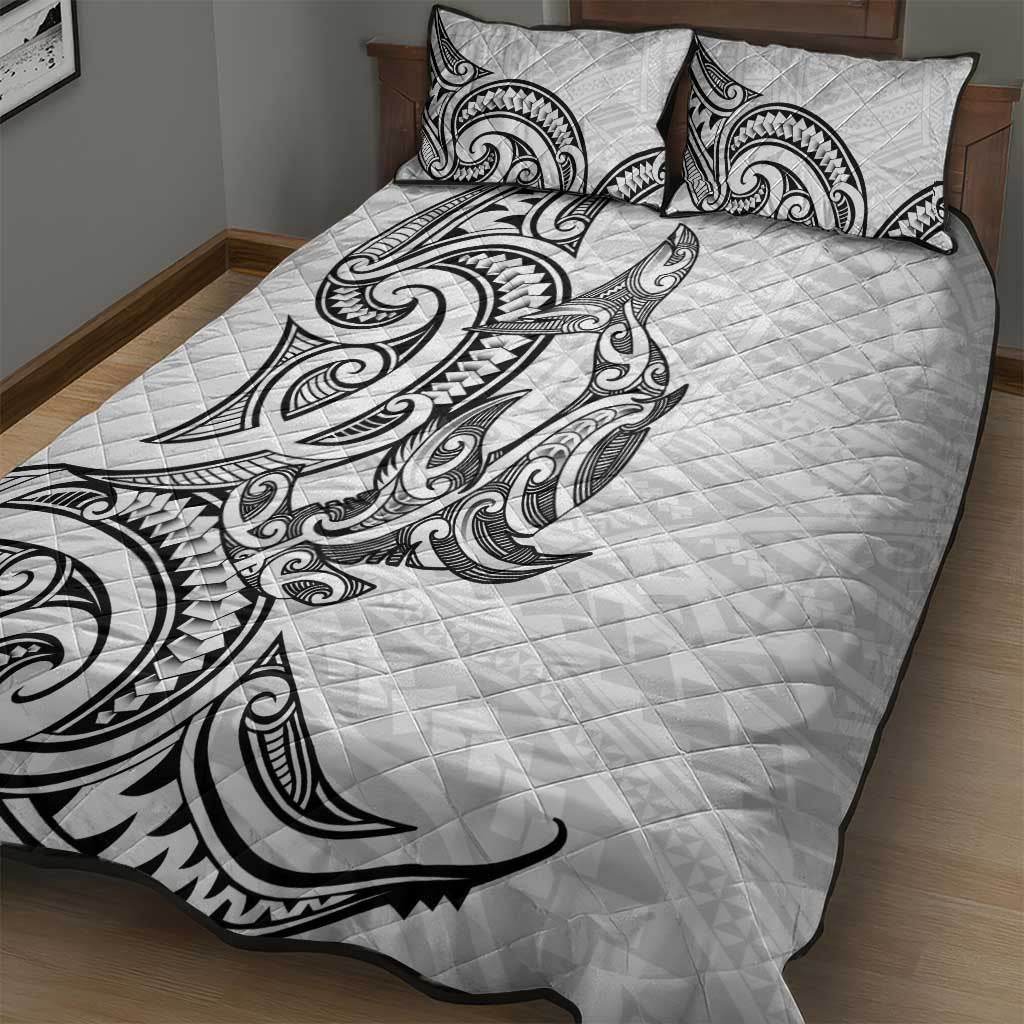New Zealand Hammerhead Shark Quilt Bed Set Maori Haehae Mangopare White - Aussie Hoodie