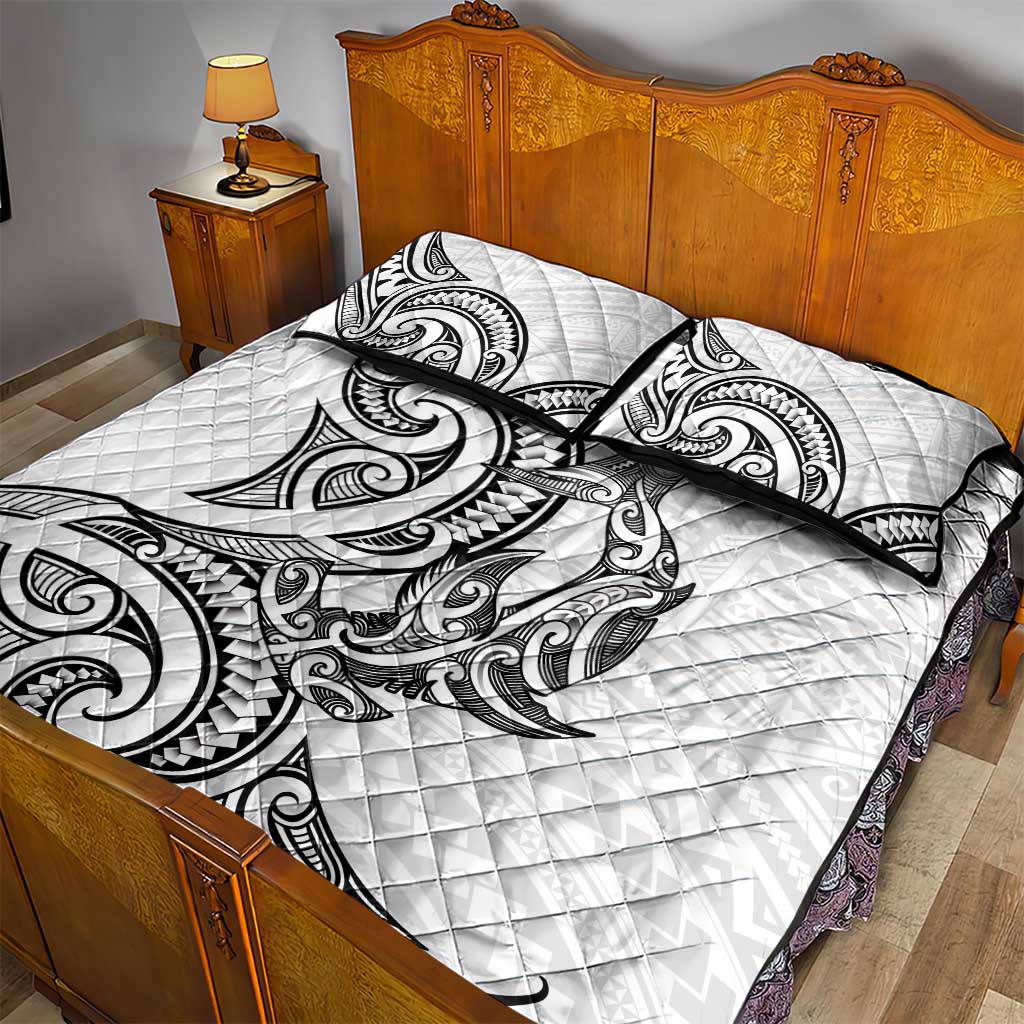 New Zealand Hammerhead Shark Quilt Bed Set Maori Haehae Mangopare White - Aussie Hoodie