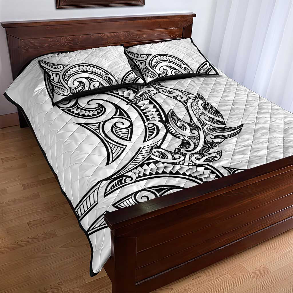 New Zealand Hammerhead Shark Quilt Bed Set Maori Haehae Mangopare White - Aussie Hoodie