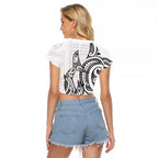 New Zealand Hammerhead Shark Raglan Cropped T Shirt Maori Haehae Mangopare White - Aussie Hoodie