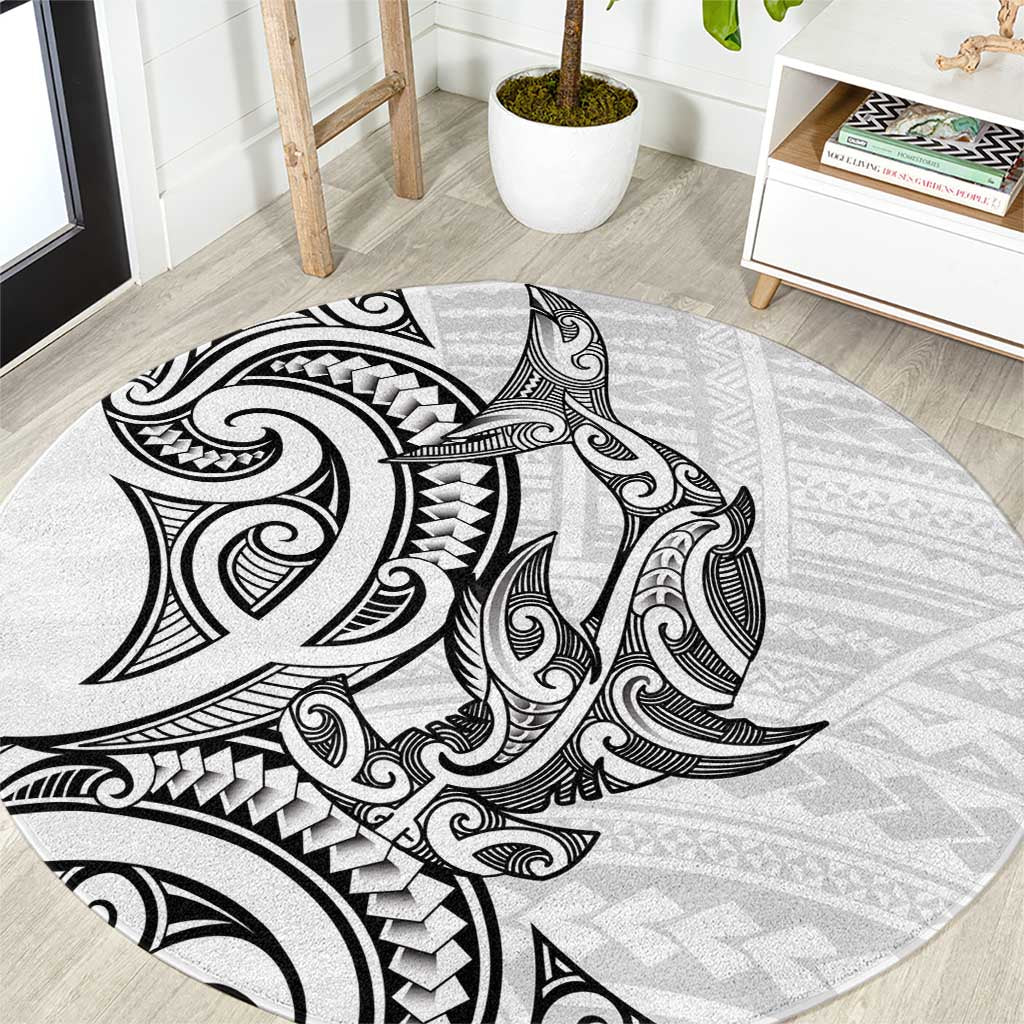 New Zealand Hammerhead Shark Round Carpet Maori Haehae Mangopare White - Aussie Hoodie