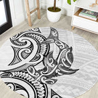New Zealand Hammerhead Shark Round Carpet Maori Haehae Mangopare White - Aussie Hoodie