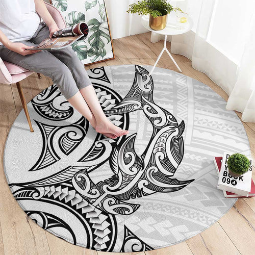New Zealand Hammerhead Shark Round Carpet Maori Haehae Mangopare White - Aussie Hoodie