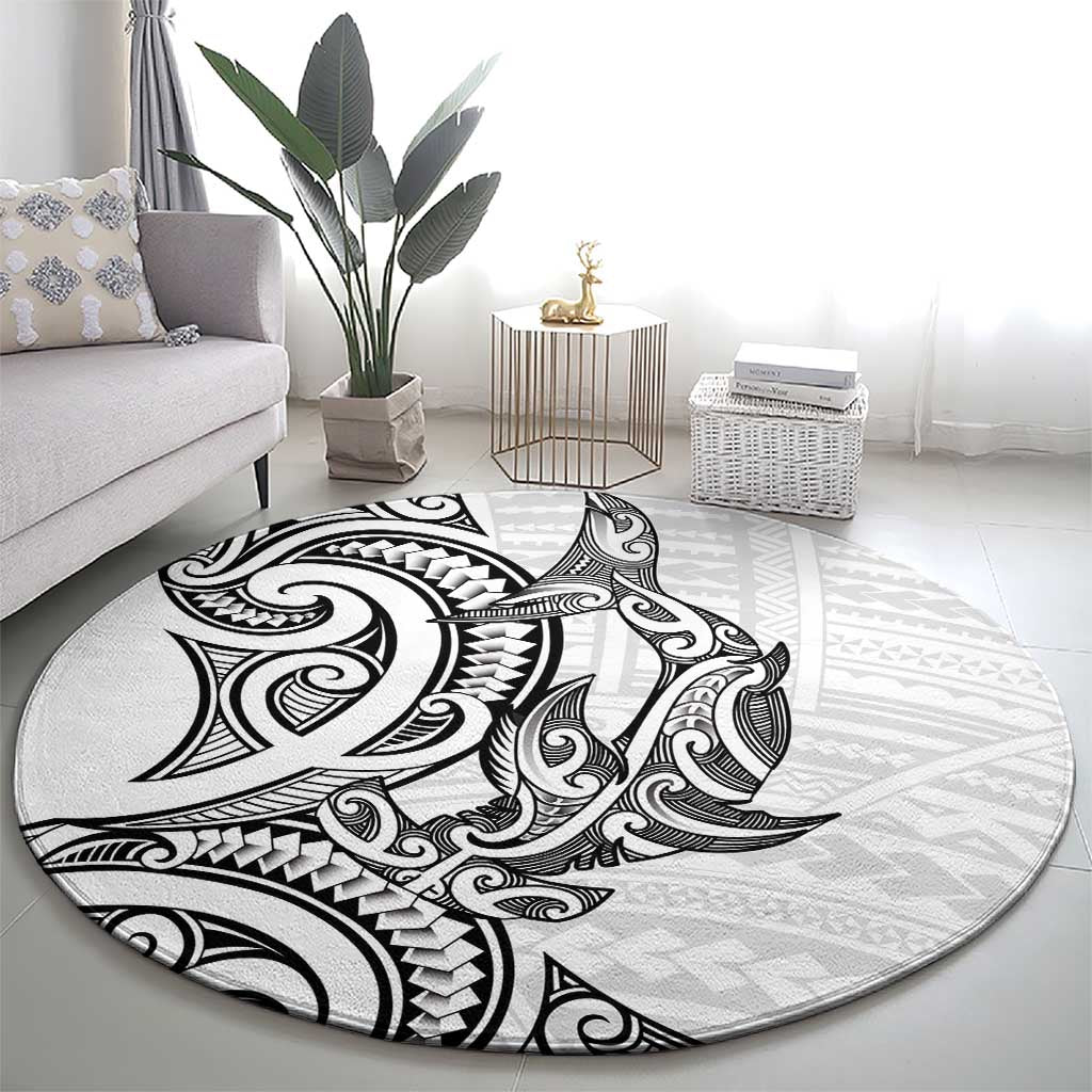 New Zealand Hammerhead Shark Round Carpet Maori Haehae Mangopare White - Aussie Hoodie