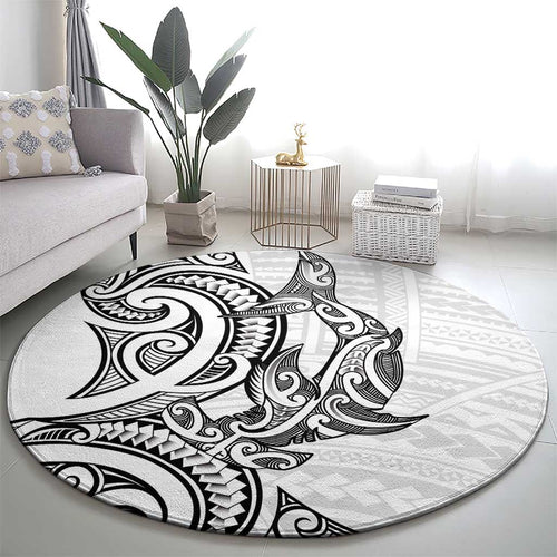 New Zealand Hammerhead Shark Round Carpet Maori Haehae Mangopare White - Aussie Hoodie