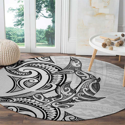 New Zealand Hammerhead Shark Round Carpet Maori Haehae Mangopare White - Aussie Hoodie