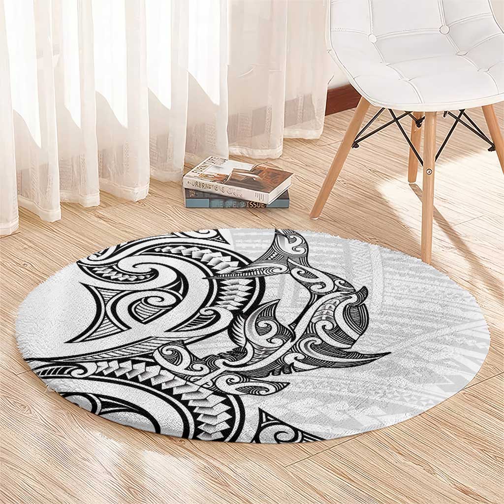 New Zealand Hammerhead Shark Round Carpet Maori Haehae Mangopare White - Aussie Hoodie