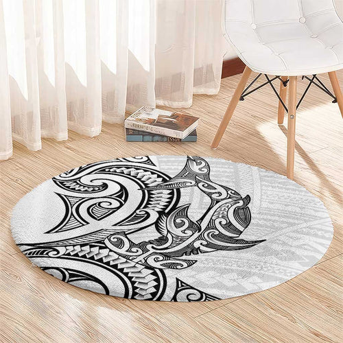 New Zealand Hammerhead Shark Round Carpet Maori Haehae Mangopare White - Aussie Hoodie