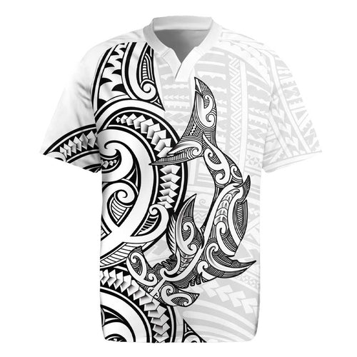 New Zealand Hammerhead Shark Rugby Jersey Maori Haehae Mangopare White - Aussie Hoodie