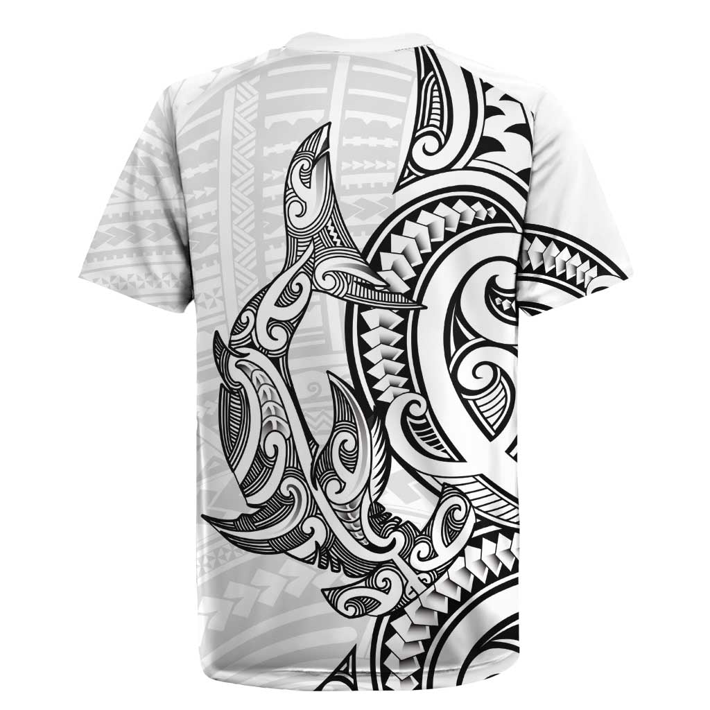 New Zealand Hammerhead Shark Rugby Jersey Maori Haehae Mangopare White - Aussie Hoodie