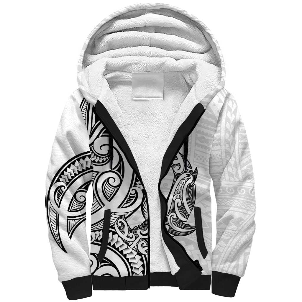 New Zealand Hammerhead Shark Sherpa Hoodie Maori Haehae Mangopare White - Aussie Hoodie