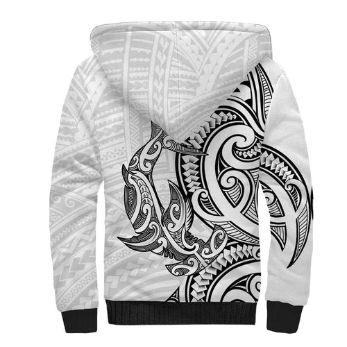 New Zealand Hammerhead Shark Sherpa Hoodie Maori Haehae Mangopare White - Aussie Hoodie
