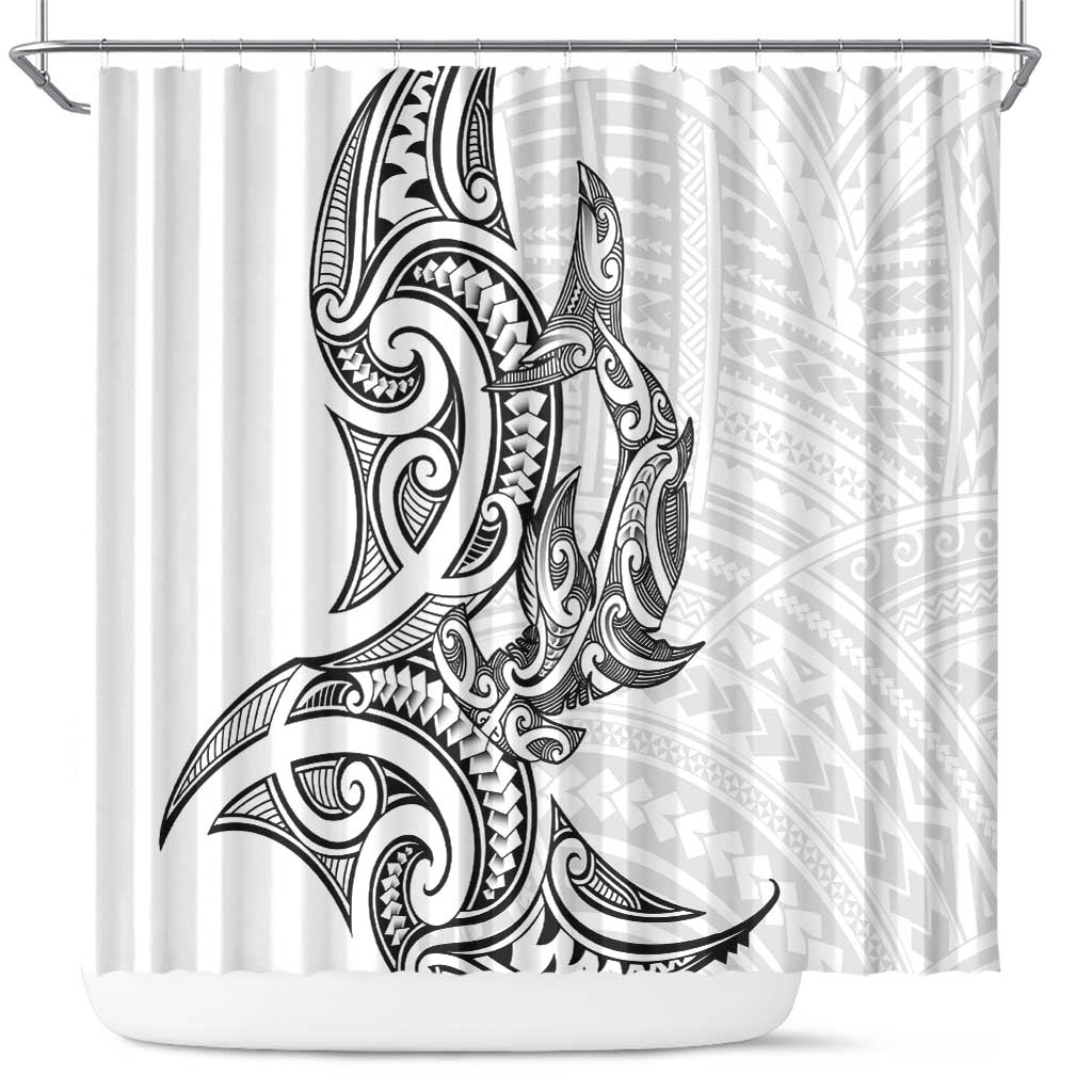 New Zealand Hammerhead Shark Shower Curtain Maori Haehae Mangopare White - Aussie Hoodie