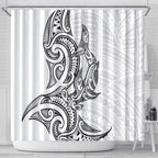 New Zealand Hammerhead Shark Shower Curtain Maori Haehae Mangopare White - Aussie Hoodie