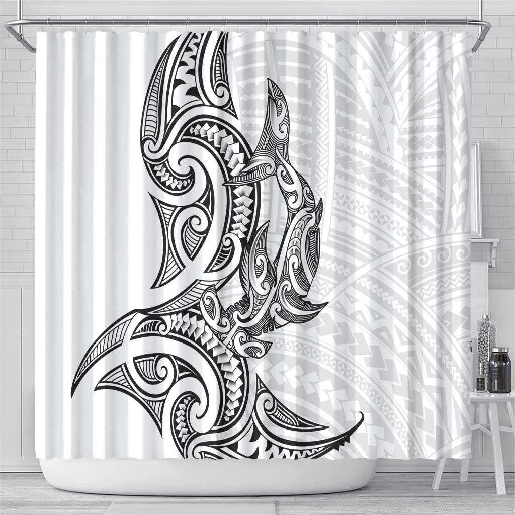 New Zealand Hammerhead Shark Shower Curtain Maori Haehae Mangopare White - Aussie Hoodie