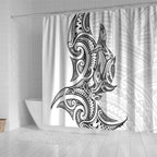New Zealand Hammerhead Shark Shower Curtain Maori Haehae Mangopare White - Aussie Hoodie