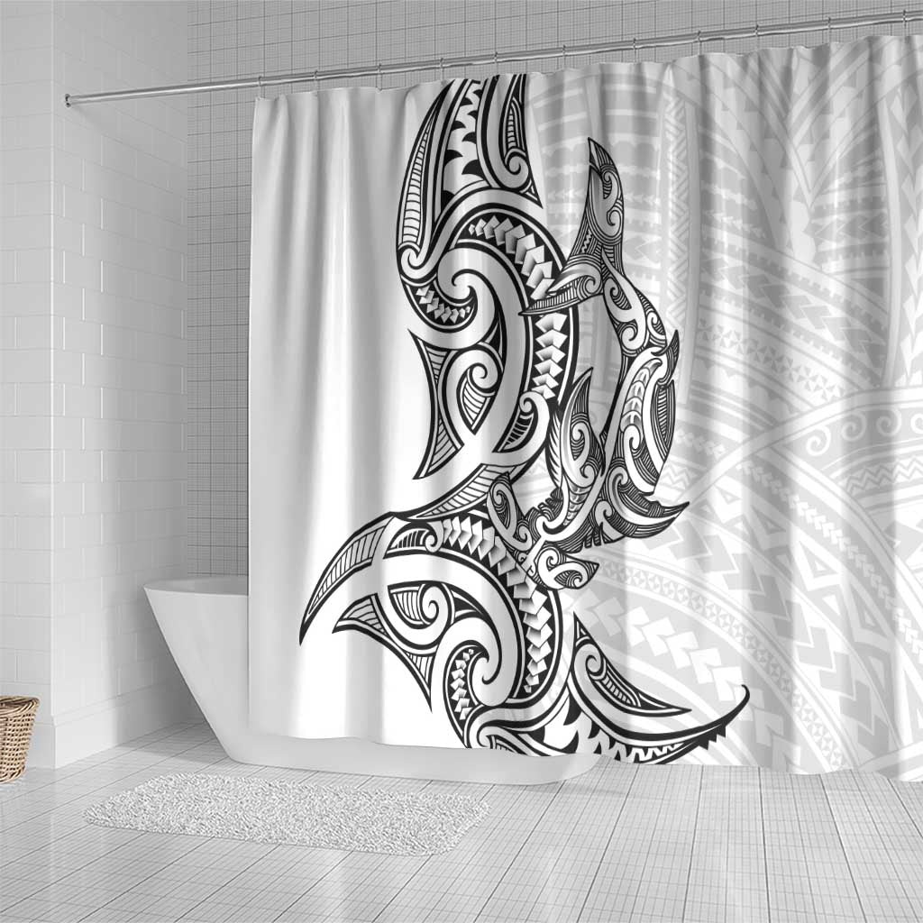 New Zealand Hammerhead Shark Shower Curtain Maori Haehae Mangopare White - Aussie Hoodie