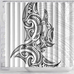 New Zealand Hammerhead Shark Shower Curtain Maori Haehae Mangopare White - Aussie Hoodie
