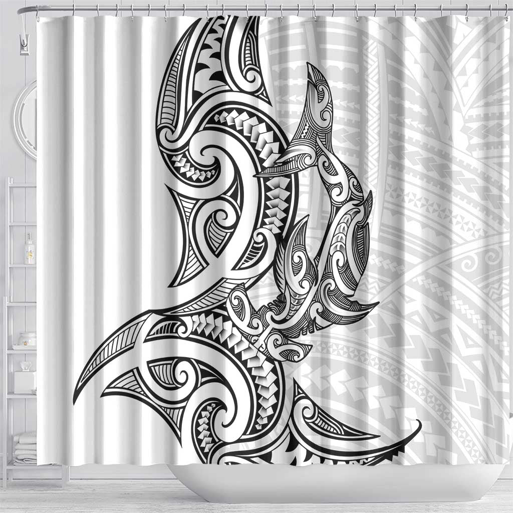 New Zealand Hammerhead Shark Shower Curtain Maori Haehae Mangopare White - Aussie Hoodie