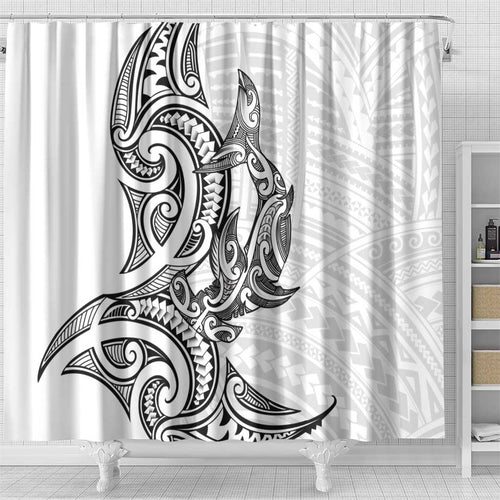 New Zealand Hammerhead Shark Shower Curtain Maori Haehae Mangopare White - Aussie Hoodie