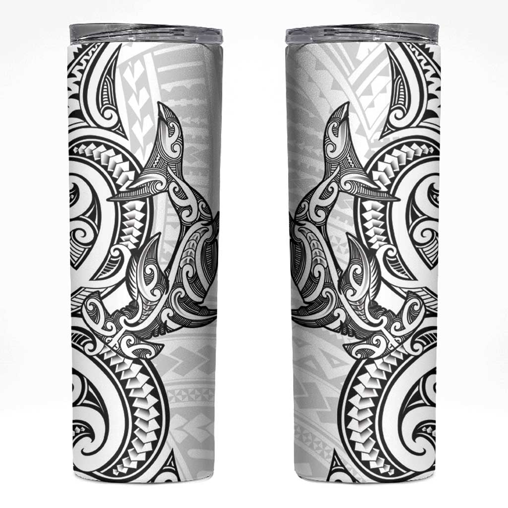 New Zealand Hammerhead Shark Skinny Tumbler Maori Haehae Mangopare White - Aussie Hoodie
