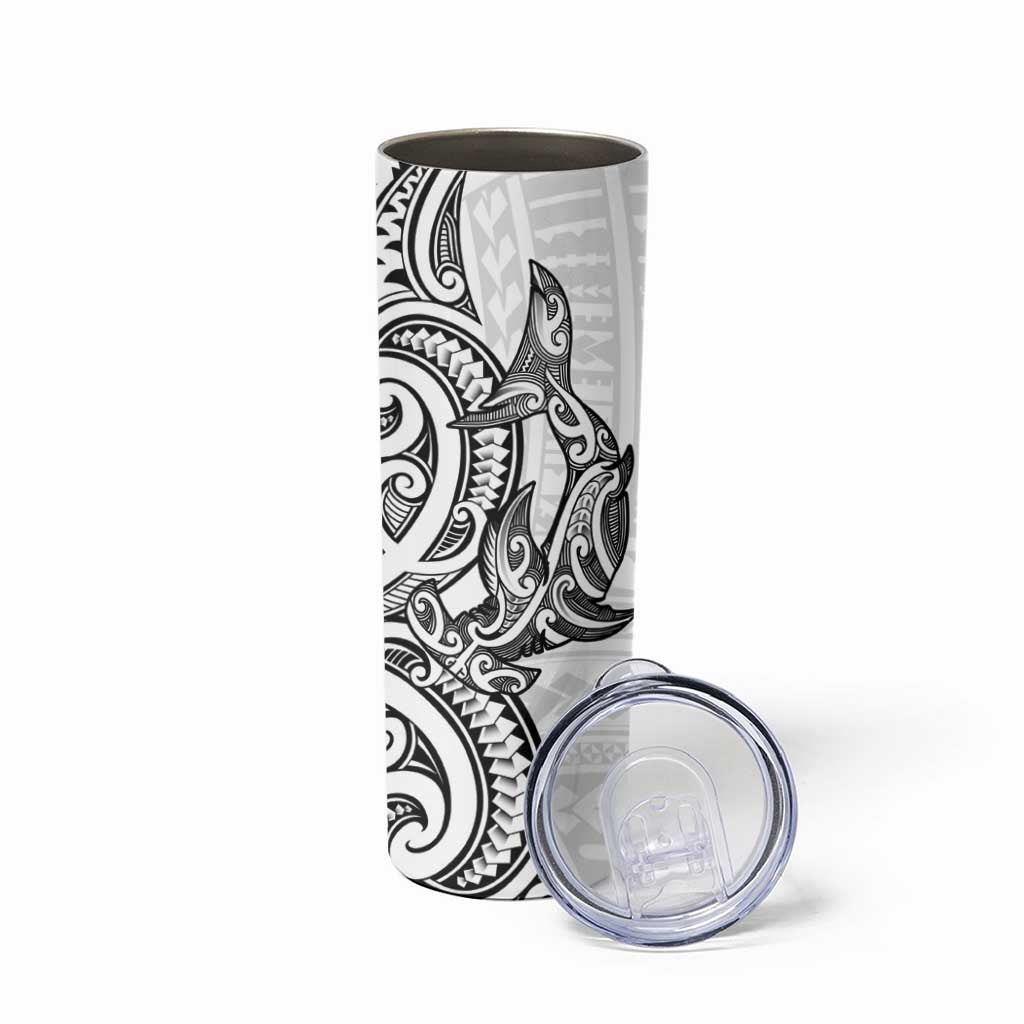 New Zealand Hammerhead Shark Skinny Tumbler Maori Haehae Mangopare White - Aussie Hoodie