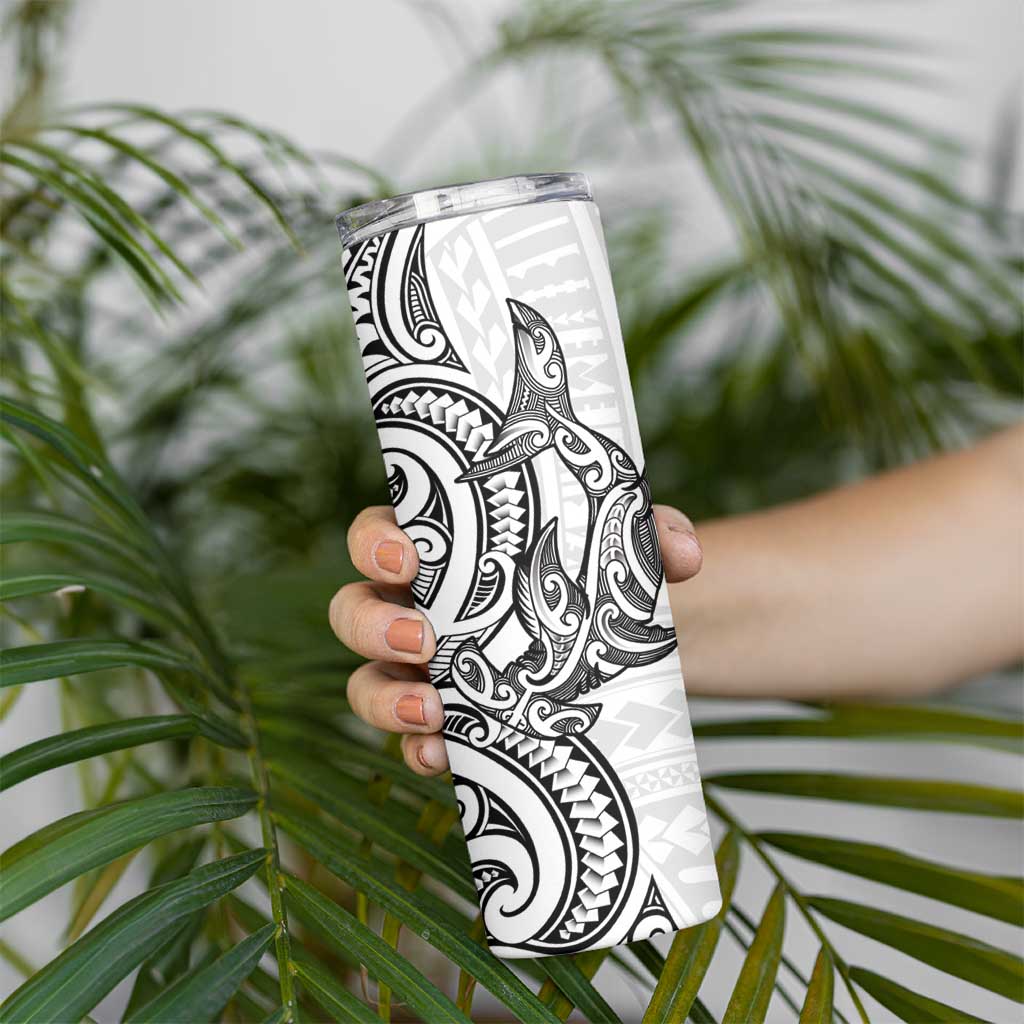 New Zealand Hammerhead Shark Skinny Tumbler Maori Haehae Mangopare White - Aussie Hoodie