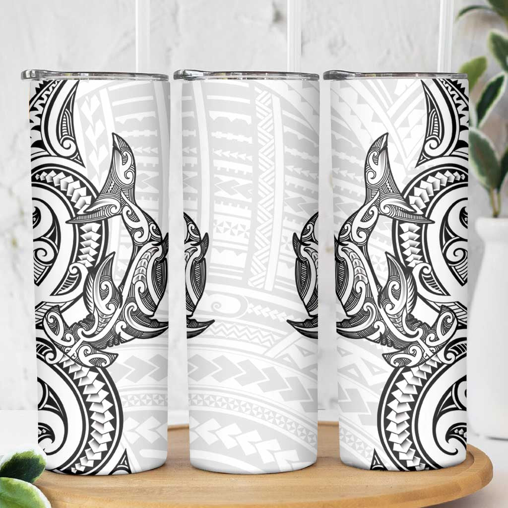 New Zealand Hammerhead Shark Skinny Tumbler Maori Haehae Mangopare White - Aussie Hoodie