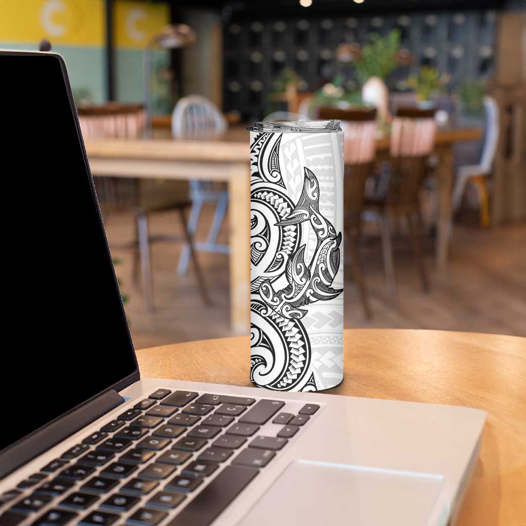 New Zealand Hammerhead Shark Skinny Tumbler Maori Haehae Mangopare White - Aussie Hoodie