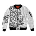 New Zealand Hammerhead Shark Sleeve Zip Bomber Jacket Maori Haehae Mangopare White - Aussie Hoodie