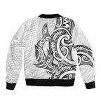 New Zealand Hammerhead Shark Sleeve Zip Bomber Jacket Maori Haehae Mangopare White - Aussie Hoodie