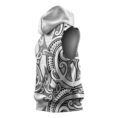 New Zealand Hammerhead Shark Sleeveless Hoodie Maori Haehae Mangopare White - Aussie Hoodie