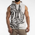 New Zealand Hammerhead Shark Sleeveless Hoodie Maori Haehae Mangopare White - Aussie Hoodie