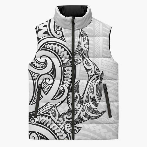 New Zealand Hammerhead Shark Sleeveless Puffer Jacket Maori Haehae Mangopare White - Aussie Hoodie