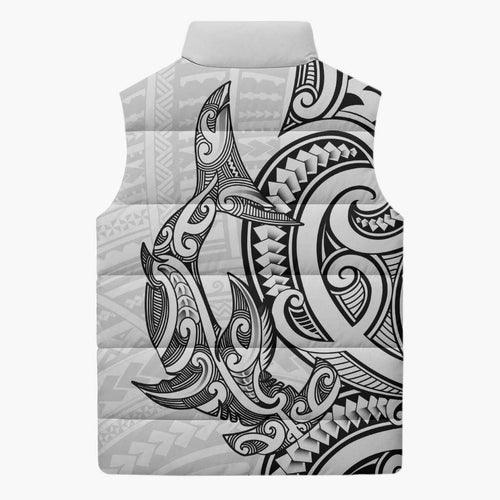 New Zealand Hammerhead Shark Sleeveless Puffer Jacket Maori Haehae Mangopare White - Aussie Hoodie