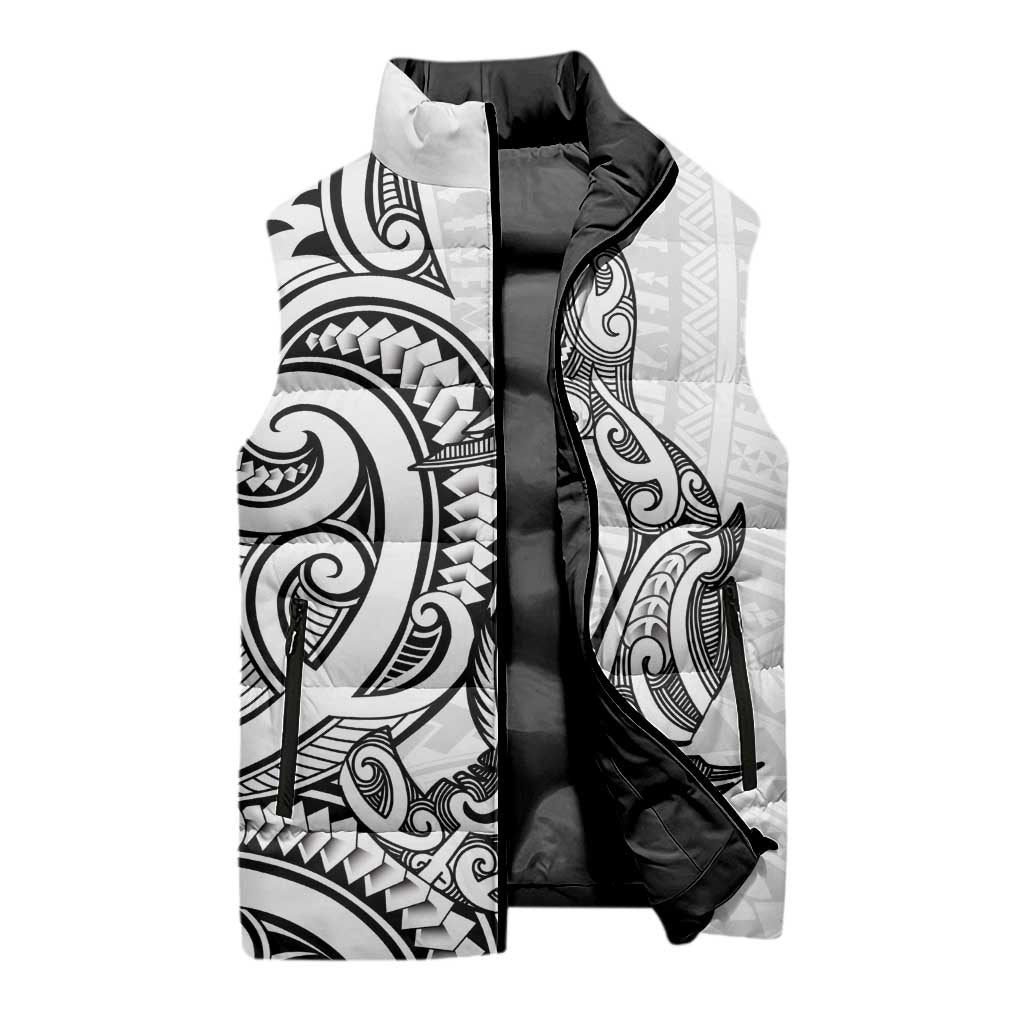 New Zealand Hammerhead Shark Sleeveless Puffer Jacket Maori Haehae Mangopare White - Aussie Hoodie