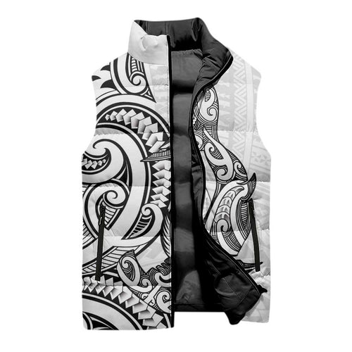 New Zealand Hammerhead Shark Sleeveless Puffer Jacket Maori Haehae Mangopare White - Aussie Hoodie