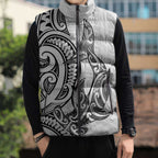New Zealand Hammerhead Shark Sleeveless Puffer Jacket Maori Haehae Mangopare White - Aussie Hoodie