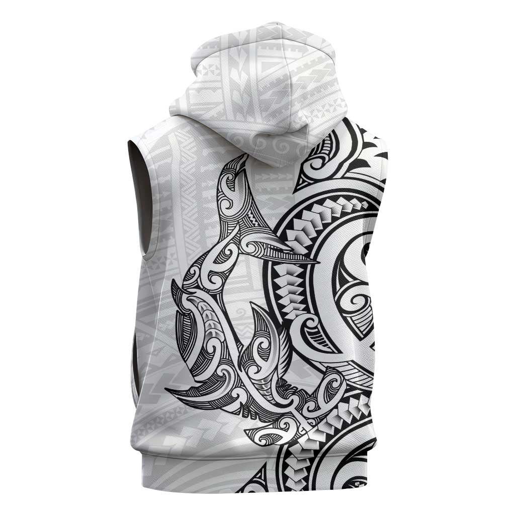 New Zealand Hammerhead Shark Sleeveless Zip Hoodie Maori Haehae Mangopare White LT14