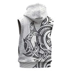 New Zealand Hammerhead Shark Sleeveless Zip Hoodie Maori Haehae Mangopare White LT14