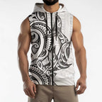 New Zealand Hammerhead Shark Sleeveless Zip Hoodie Maori Haehae Mangopare White LT14