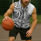 New Zealand Hammerhead Shark Sleeveless Zip Hoodie Maori Haehae Mangopare White LT14