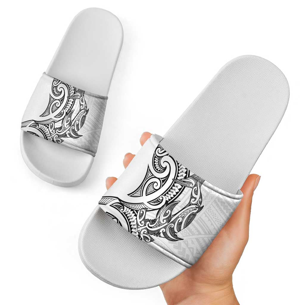 New Zealand Hammerhead Shark Slide Sandals Maori Haehae Mangopare White - Aussie Hoodie