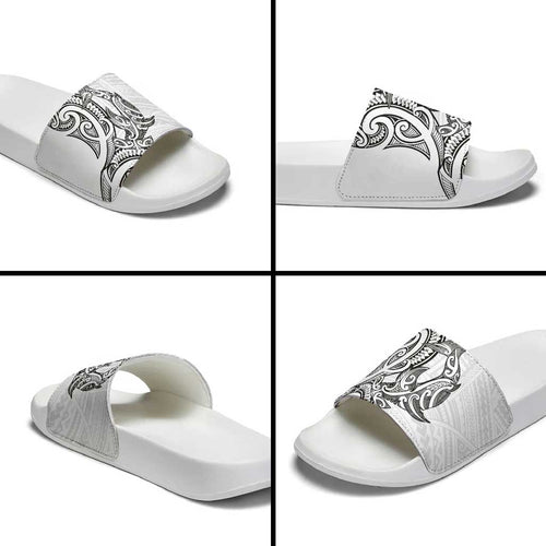 New Zealand Hammerhead Shark Slide Sandals Maori Haehae Mangopare White - Aussie Hoodie