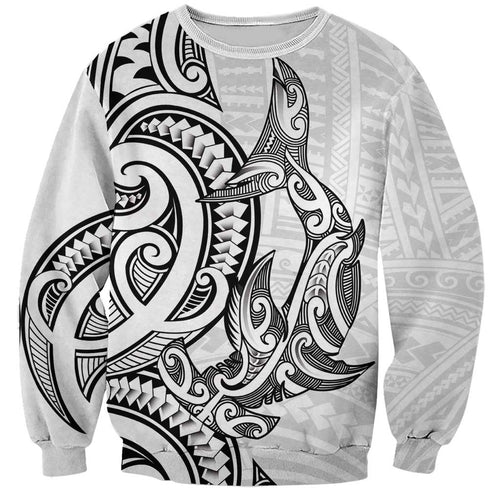 New Zealand Hammerhead Shark Sweatshirt Maori Haehae Mangopare White - Aussie Hoodie